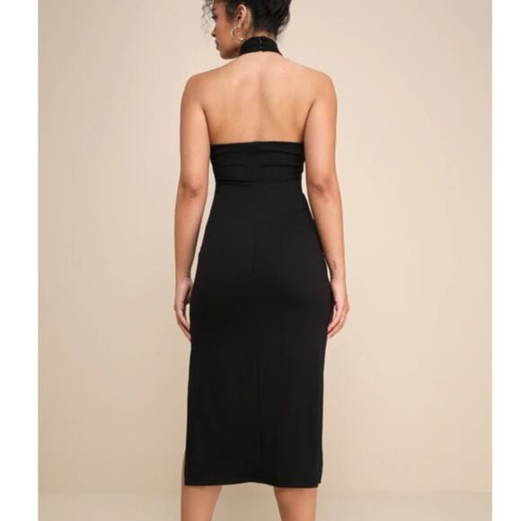 Lulus NWOT Simply Enchanted Black Butter Soft Halter Bodycon Midi Dress Large - Picture 7 of 10